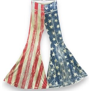 T Party American Flag Yoga Pants Large Flare Leggings Distressed Lace